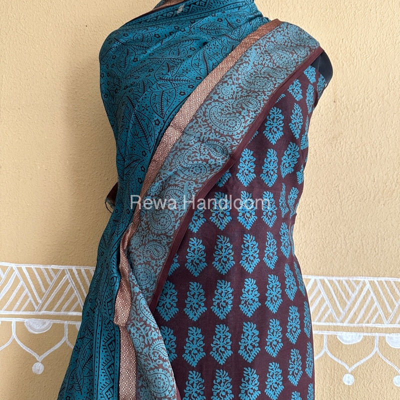 Maheshwari Coffee Brown Bagh Print Suit BSP0168