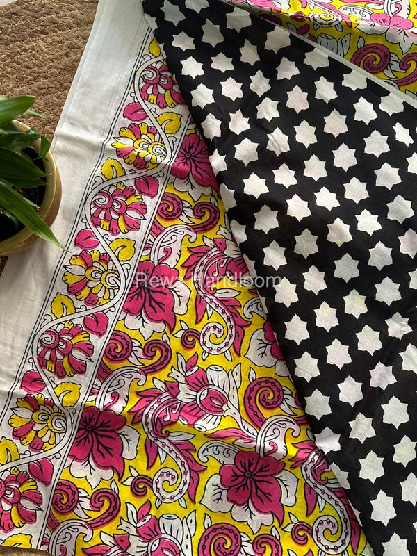 White Cotton Printed Saree CS029