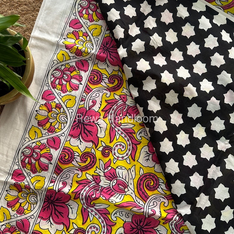 White Cotton Printed Saree CS029