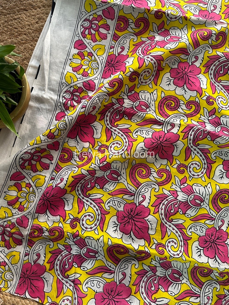 White Cotton Printed Saree CS029