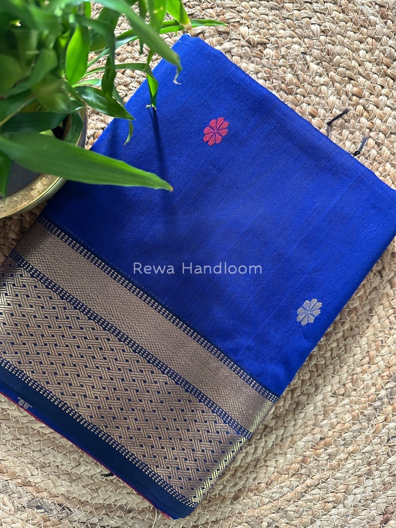 Blue Zari Butti Maheshwari Saree JBS038