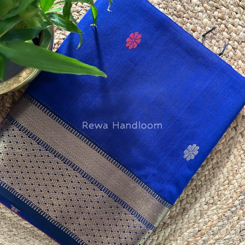 Blue Zari Butti Maheshwari Saree JBS038