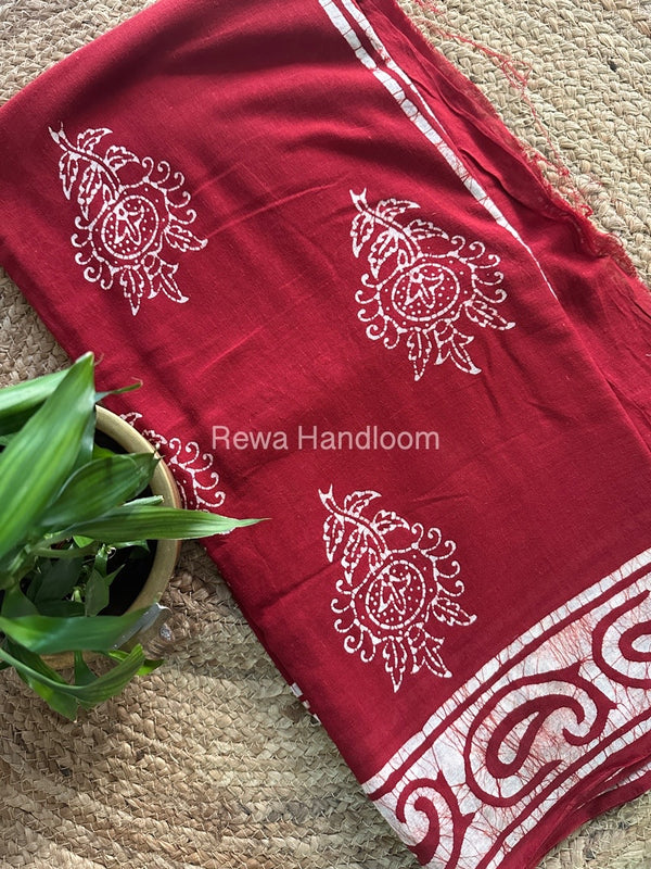 Maroon Cotton Printed Saree CS028