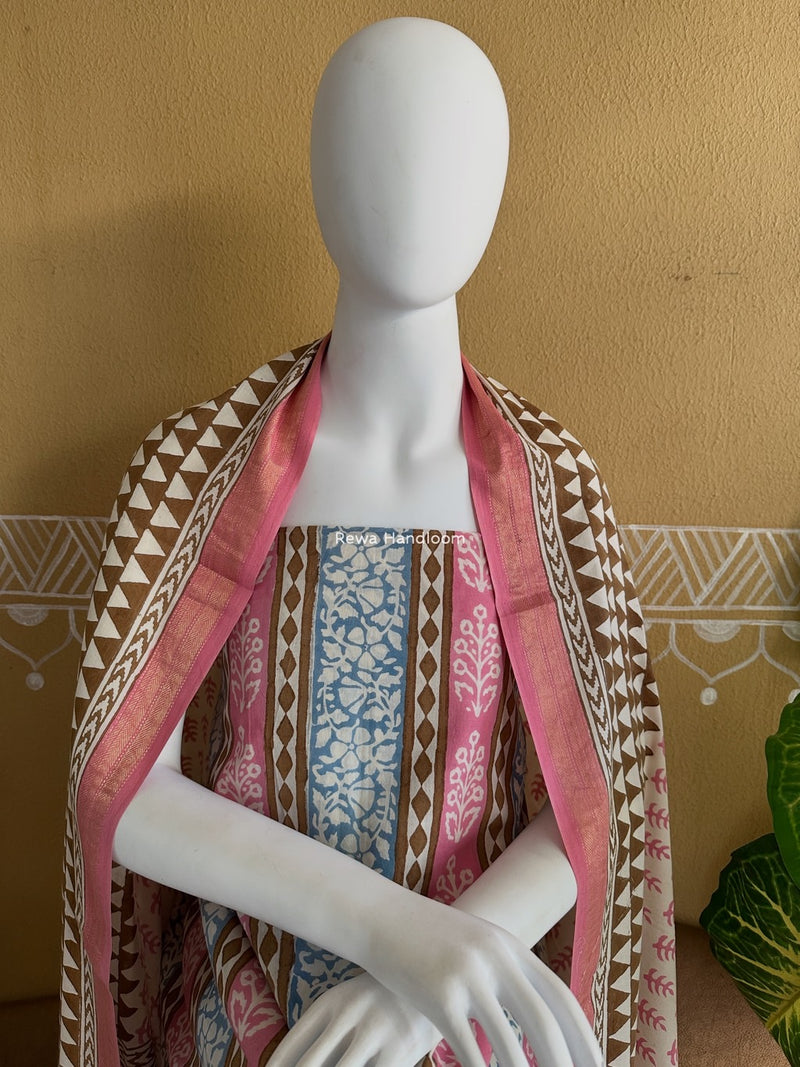 Pink-Brown Indigo Bagh Print Suit BCI056