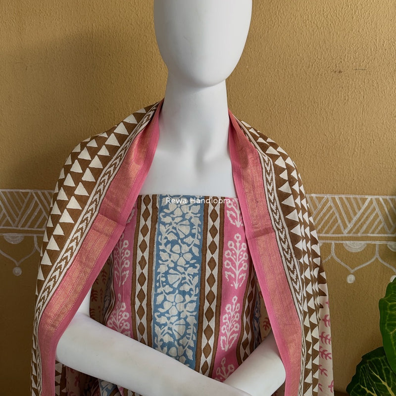 Pink-Brown Indigo Bagh Print Suit BCI056