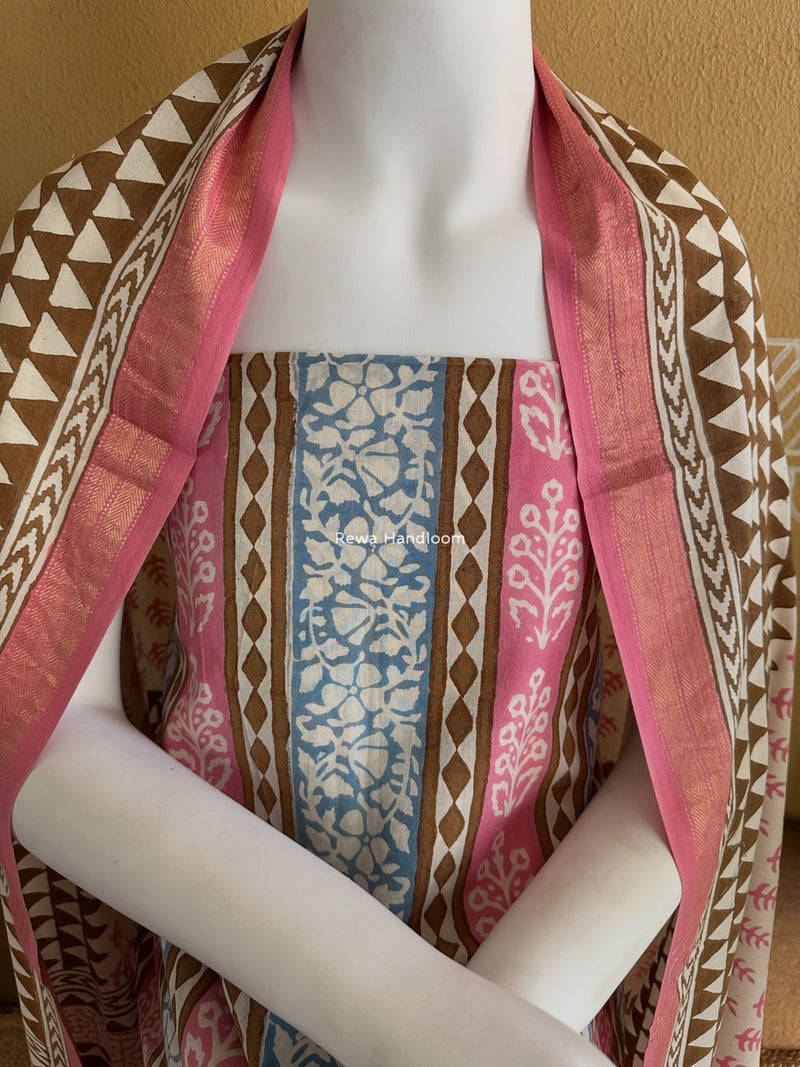 Pink-Brown Indigo Bagh Print Suit BCI056