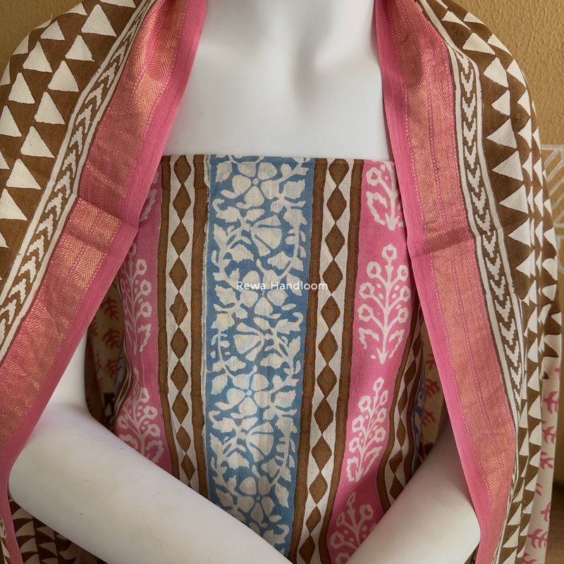 Pink-Brown Indigo Bagh Print Suit BCI056