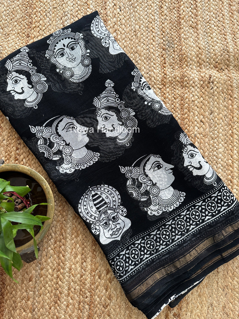 Black Chanderi Silk Printed Saree CPS054