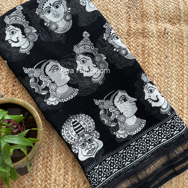 Black Chanderi Silk Printed Saree CPS054