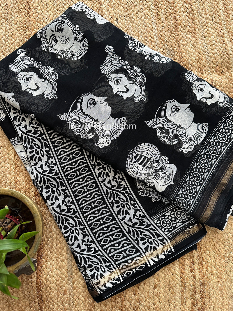 Black Chanderi Silk Printed Saree CPS054