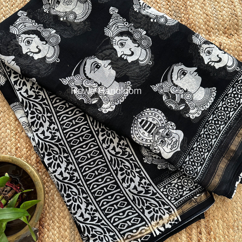 Black Chanderi Silk Printed Saree CPS054