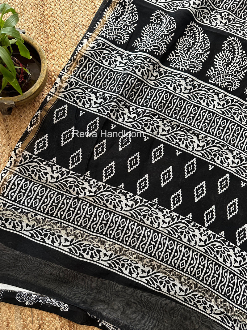 Black Chanderi Silk Printed Saree CPS054