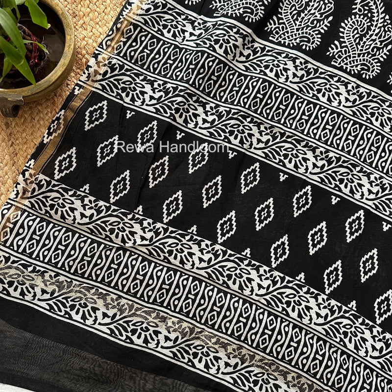 Black Chanderi Silk Printed Saree CPS054