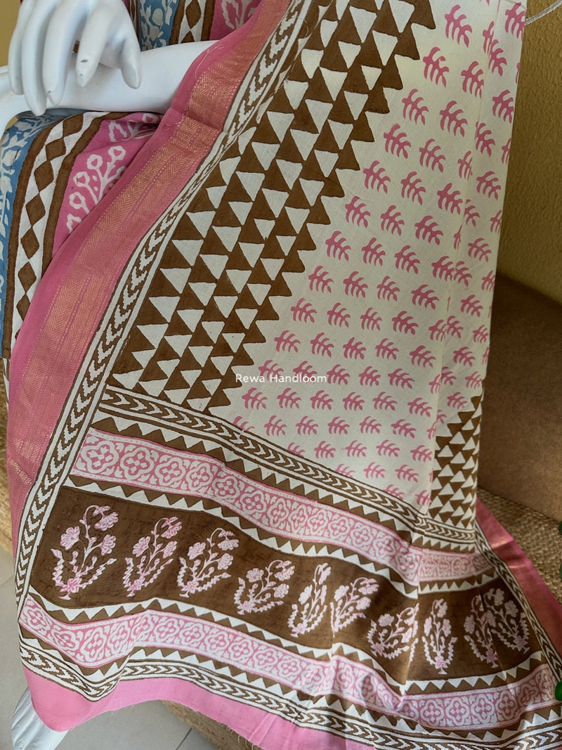 Pink-Brown Indigo Bagh Print Suit BCI056