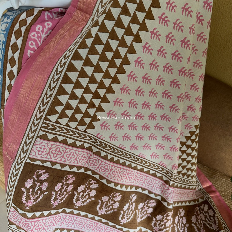 Pink-Brown Indigo Bagh Print Suit BCI056