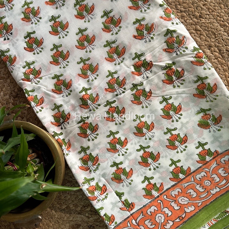 White Cotton Printed Saree CS027