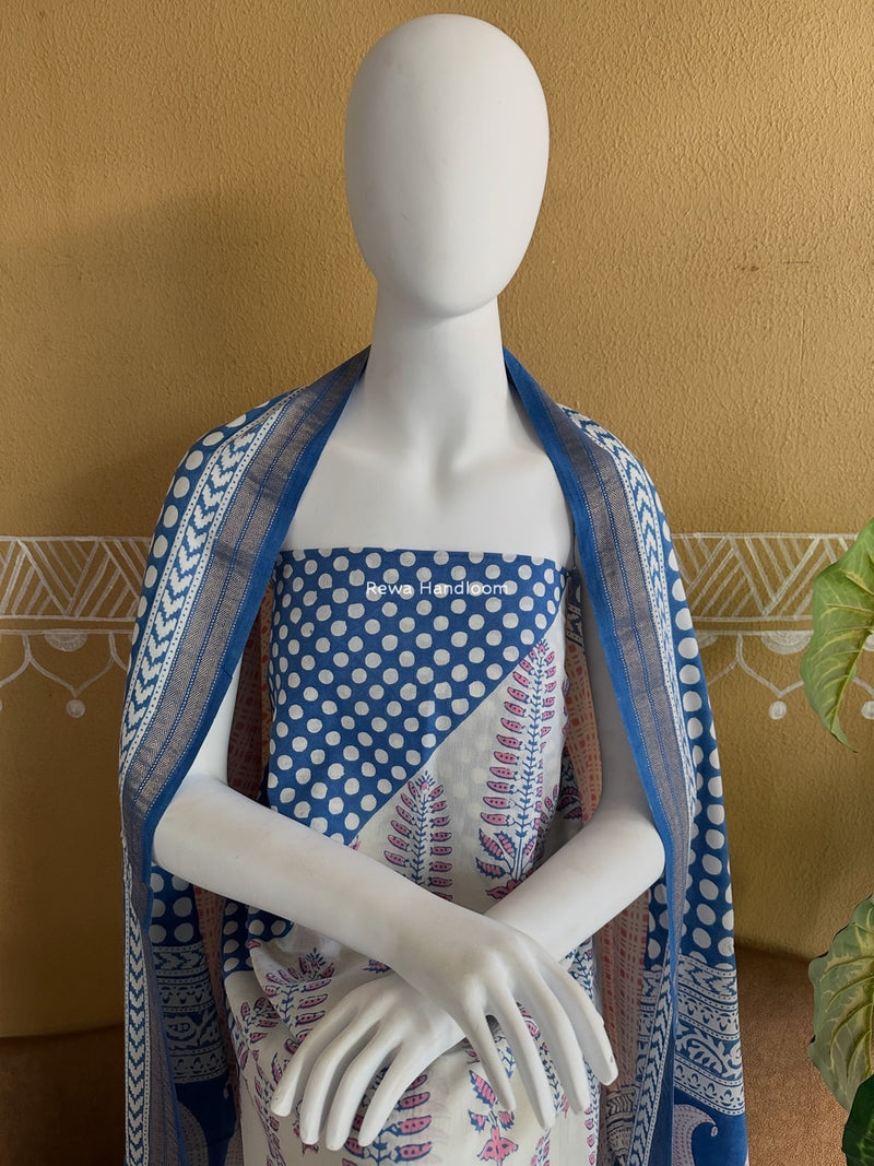 Pink-Blue Indigo Bagh Print Suit BCI054