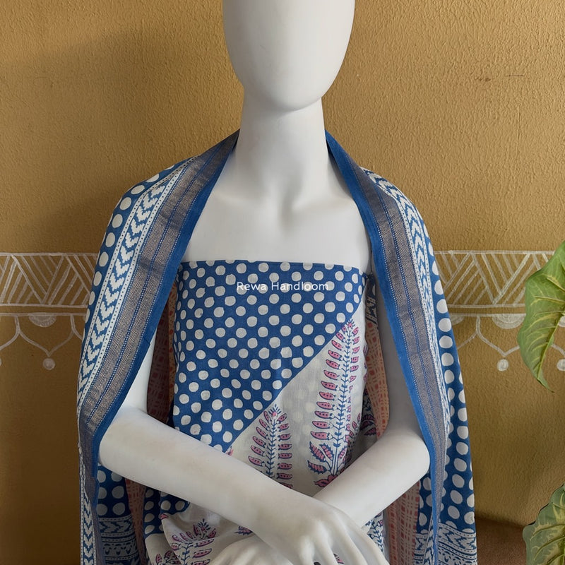 Pink-Blue Indigo Bagh Print Suit BCI054