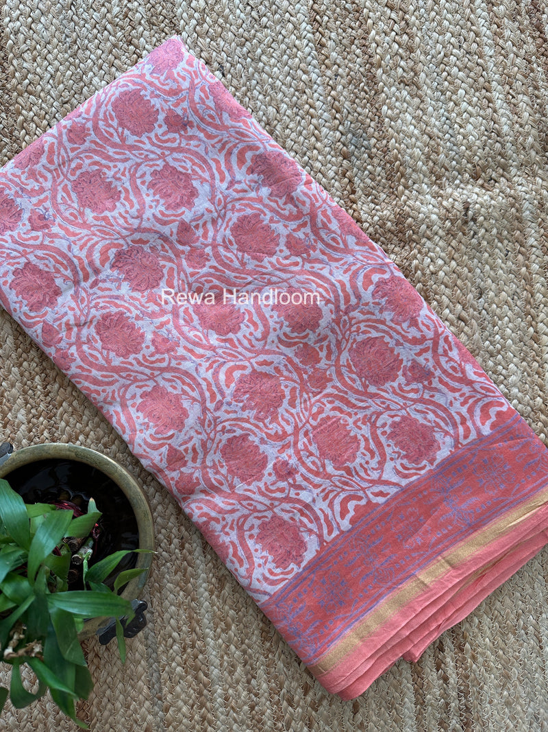 Peach Chanderi Silk Printed Saree CPS055