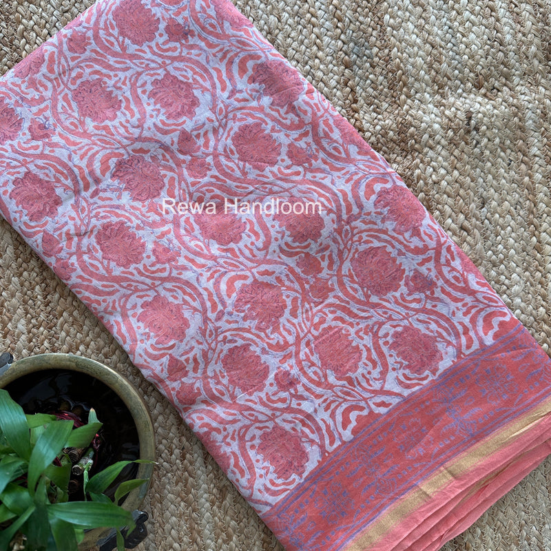 Peach Chanderi Silk Printed Saree CPS055