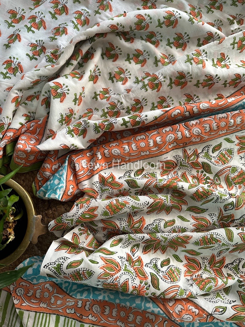 White Cotton Printed Saree CS027