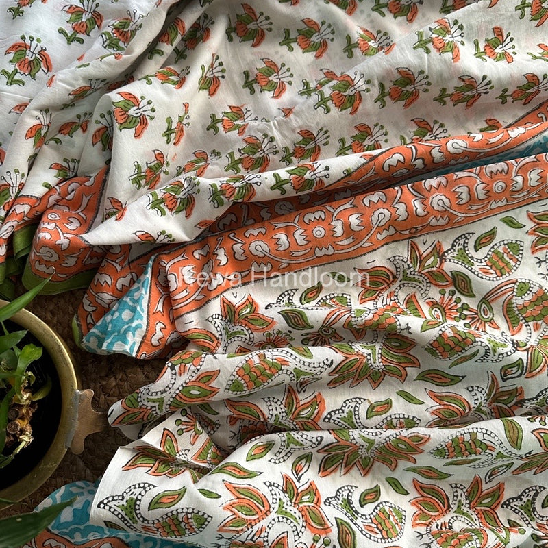 White Cotton Printed Saree CS027
