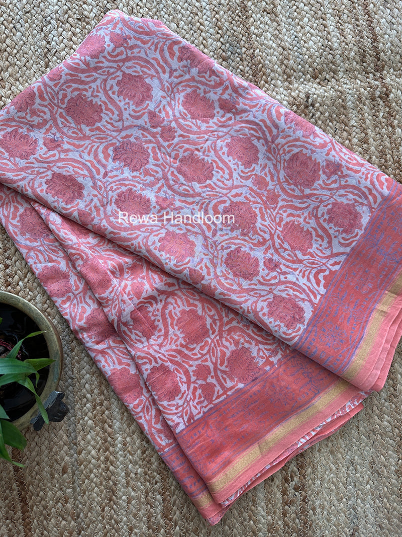 Peach Chanderi Silk Printed Saree CPS055