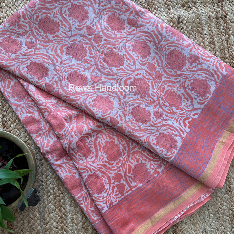 Peach Chanderi Silk Printed Saree CPS055