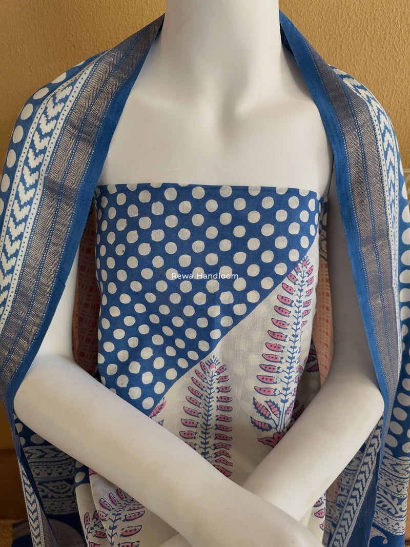 Pink-Blue Indigo Bagh Print Suit BCI054