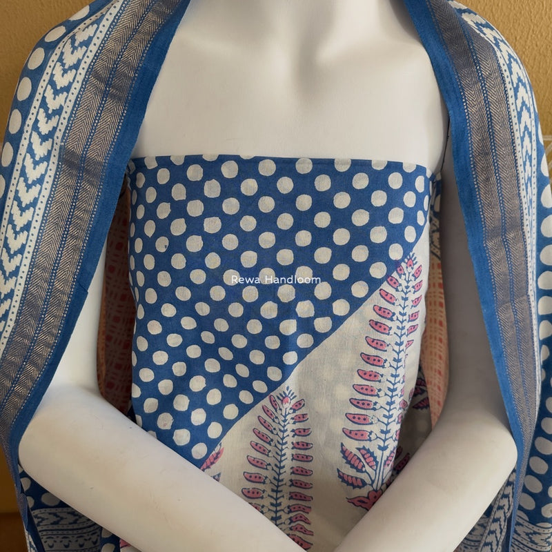 Pink-Blue Indigo Bagh Print Suit BCI054