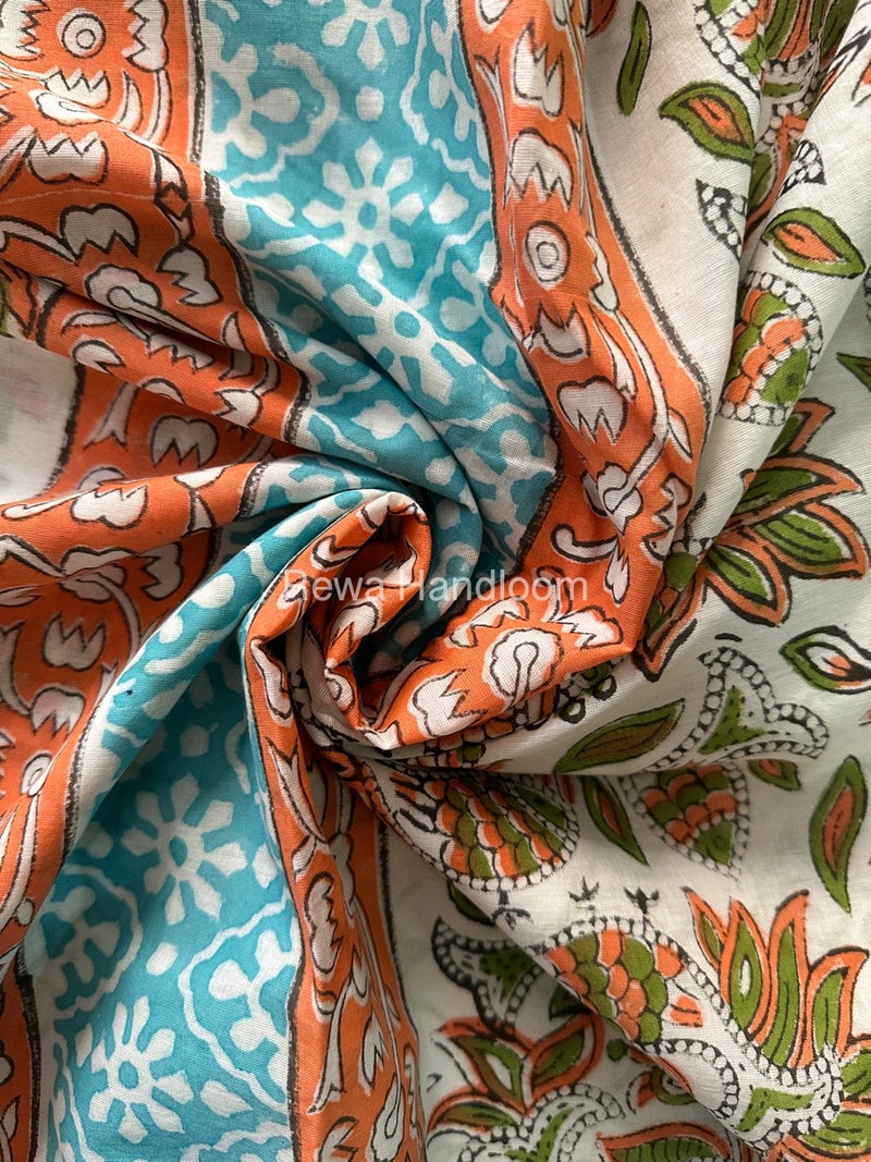 White Cotton Printed Saree CS027