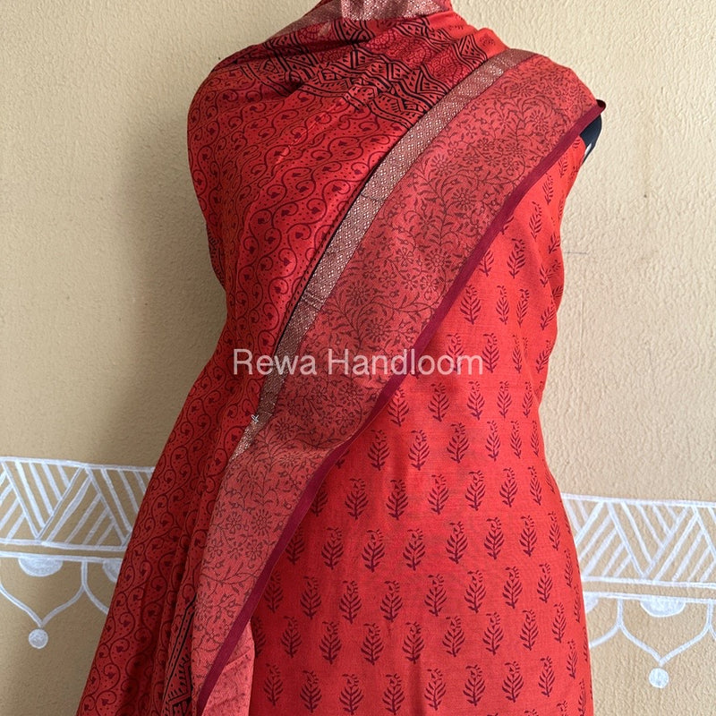 Maheshwari Rust Orange Bagh Print Suit BSP0163