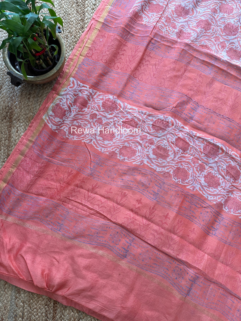 Peach Chanderi Silk Printed Saree CPS055