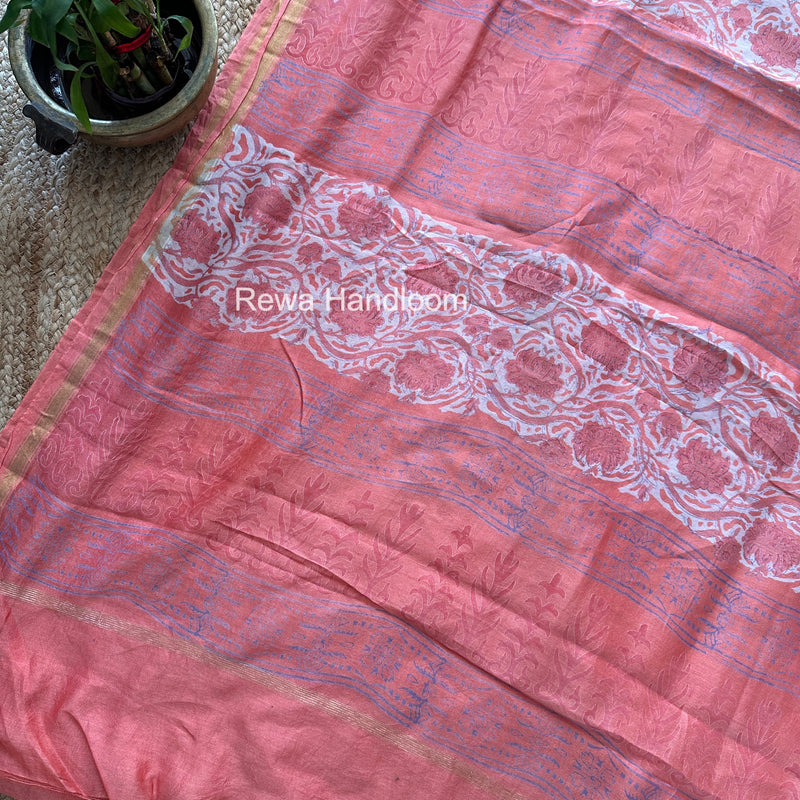 Peach Chanderi Silk Printed Saree CPS055