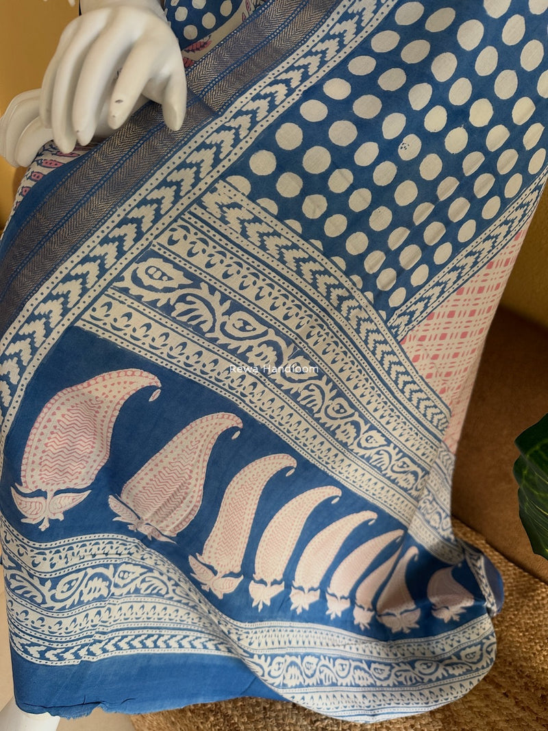 Pink-Blue Indigo Bagh Print Suit BCI054
