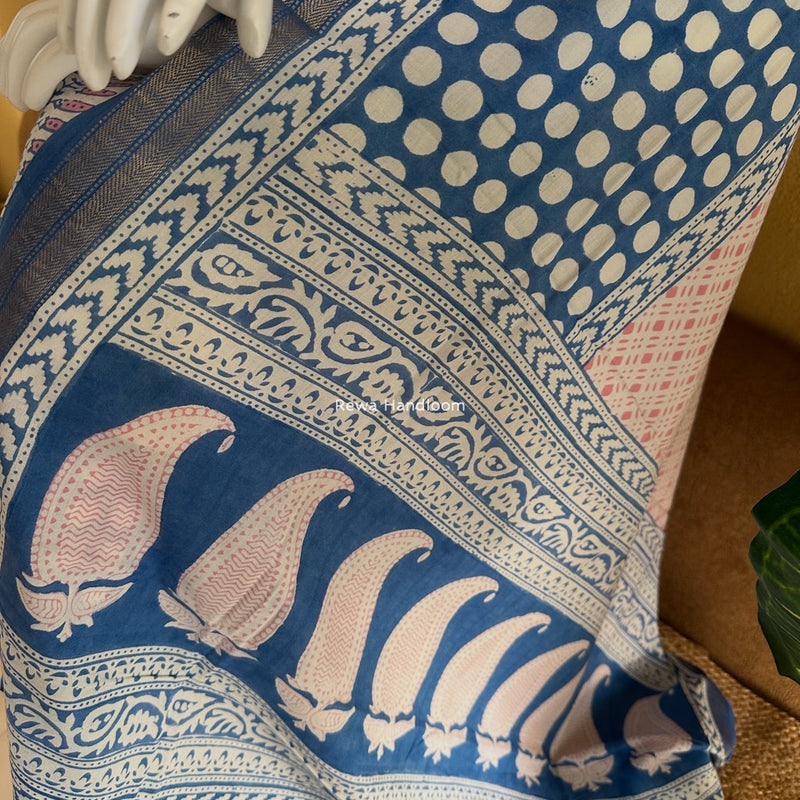 Pink-Blue Indigo Bagh Print Suit BCI054