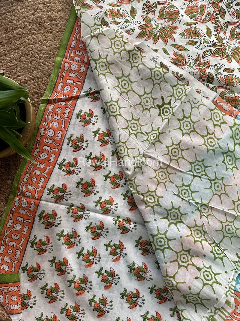 White Cotton Printed Saree CS027