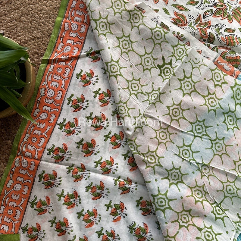 White Cotton Printed Saree CS027