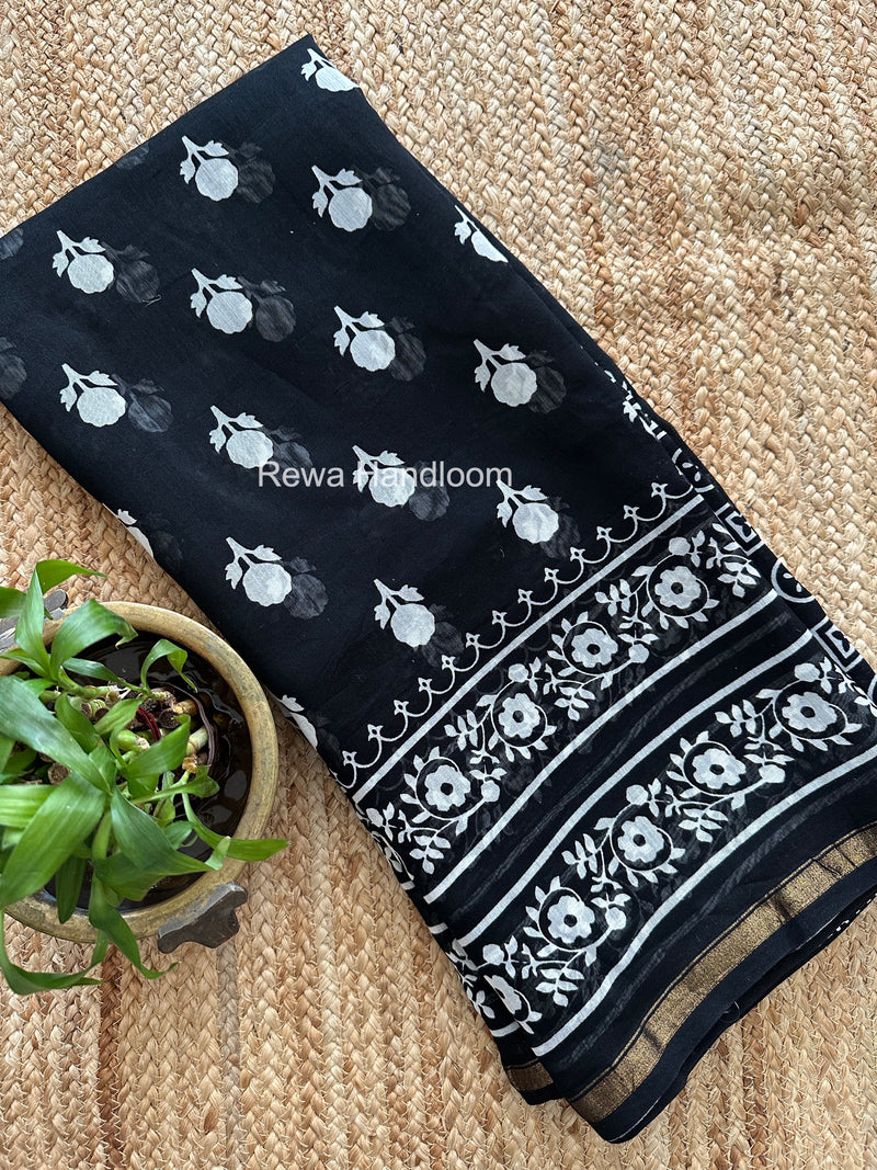 Black Chanderi Silk Printed Saree CPS039