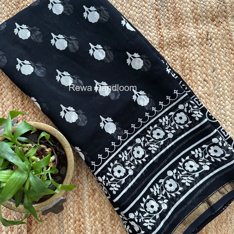 Black Chanderi Silk Printed Saree CPS039