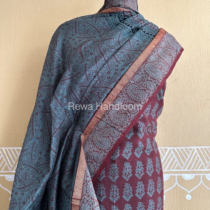 Maheshwari Maroon Bagh Print Suit BSP0176