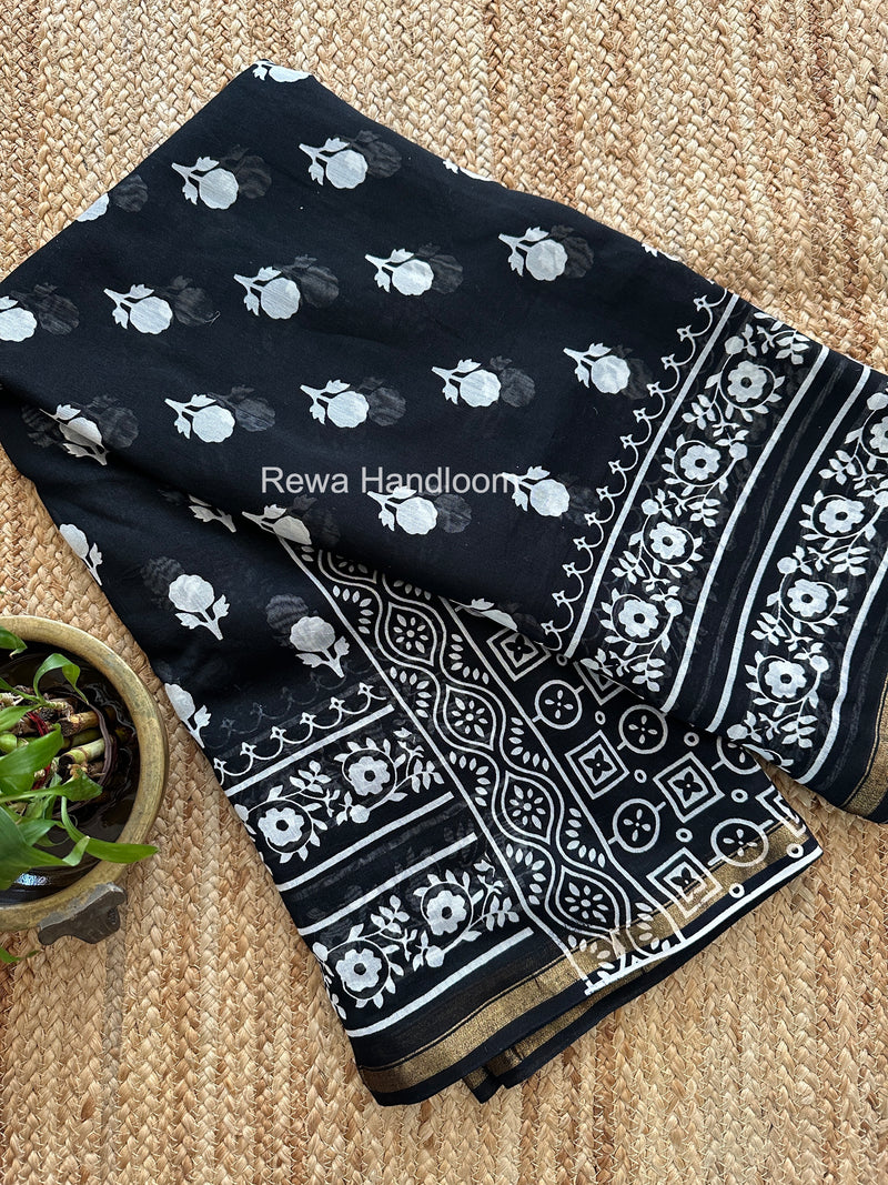 Black Chanderi Silk Printed Saree CPS039