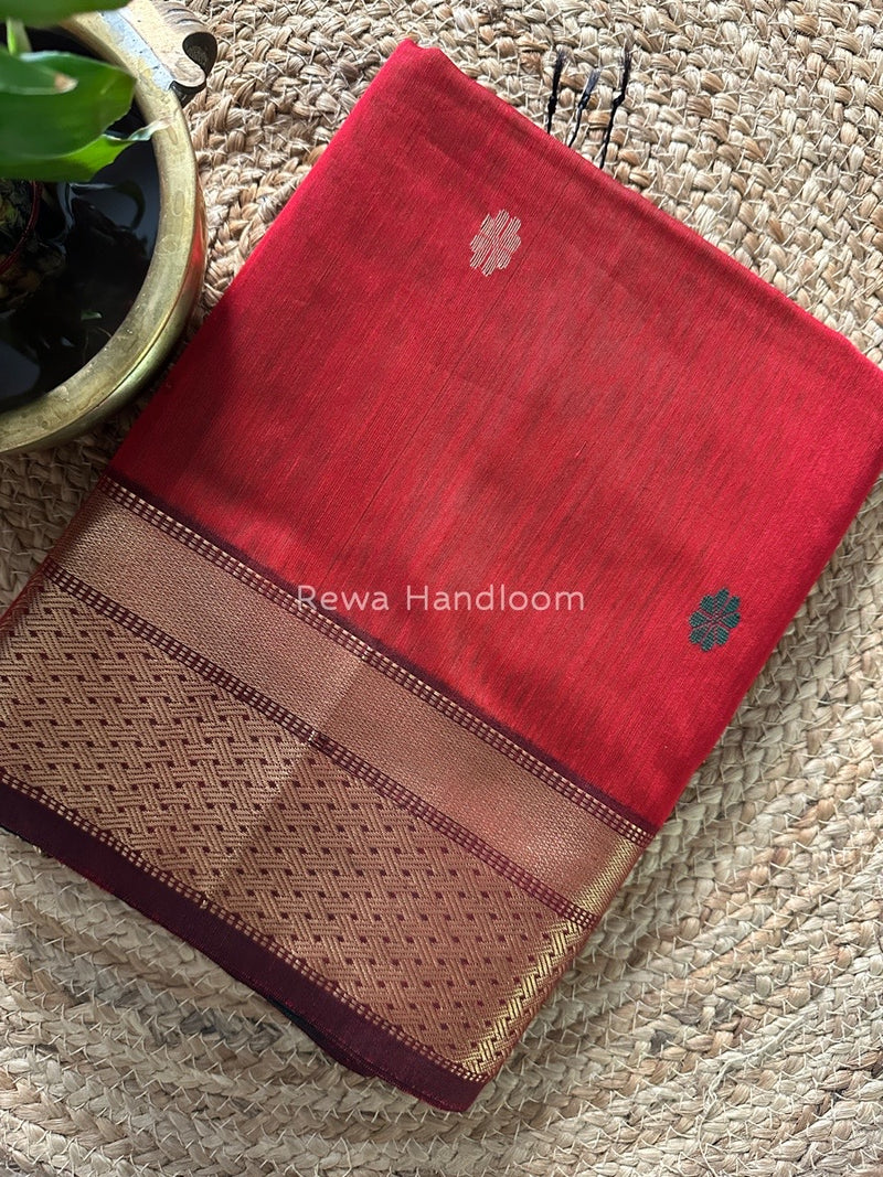 Maroon Zari Butti Maheshwari Saree JBS041