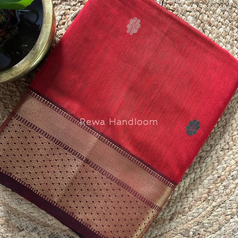 Maroon Zari Butti Maheshwari Saree JBS041
