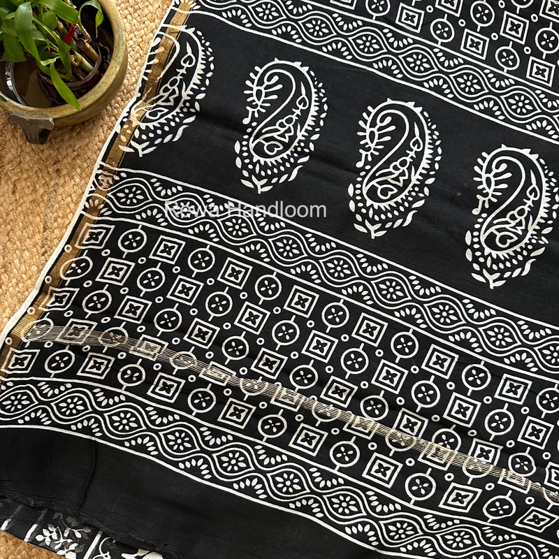 Black Chanderi Silk Printed Saree CPS039