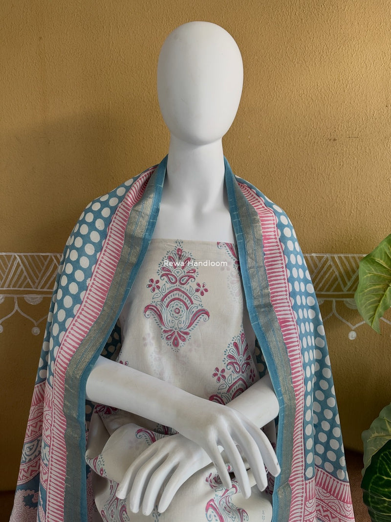 Pink-Light Sea Green Indigo Bagh Print Suit BCI058