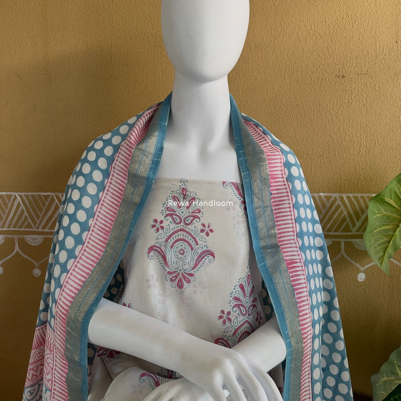 Pink-Light Sea Green Indigo Bagh Print Suit BCI058