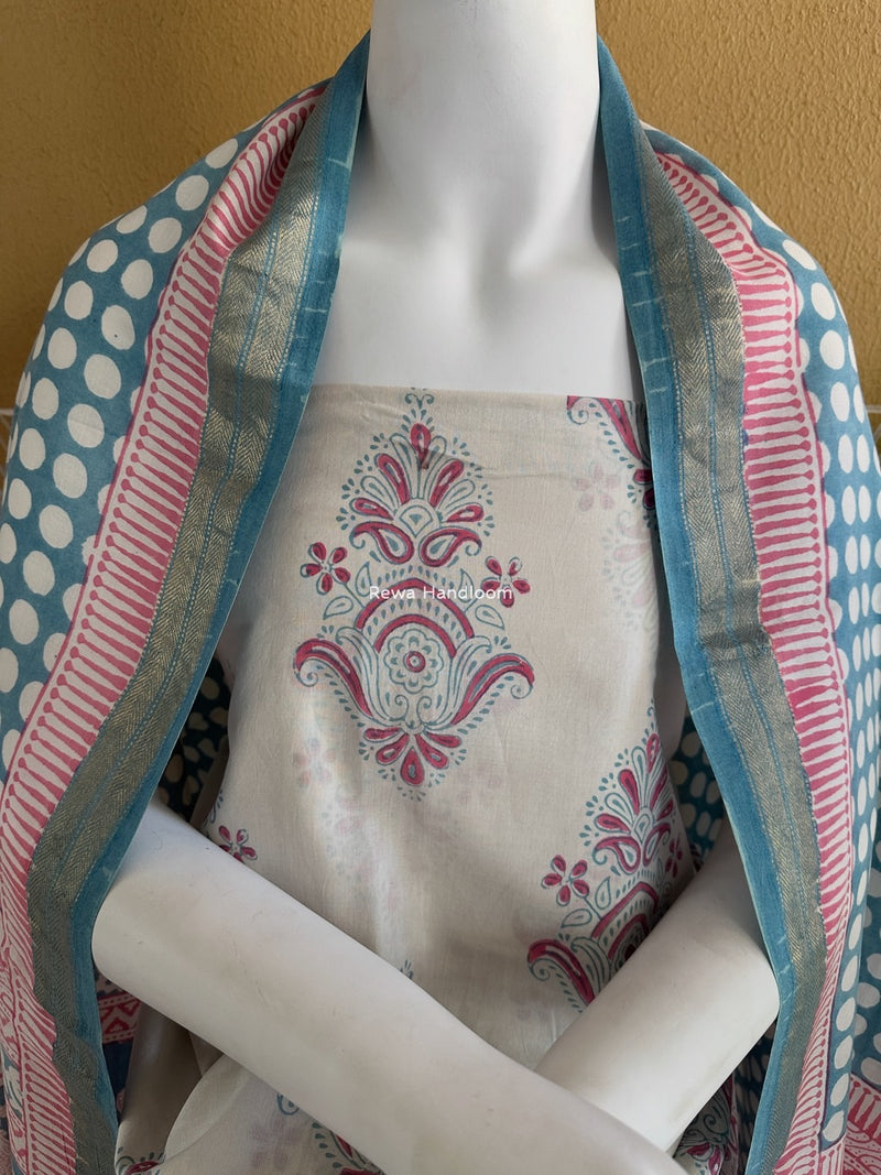 Pink-Light Sea Green Indigo Bagh Print Suit BCI058