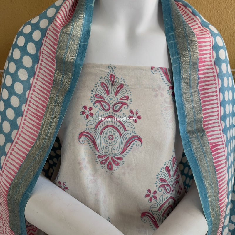 Pink-Light Sea Green Indigo Bagh Print Suit BCI058