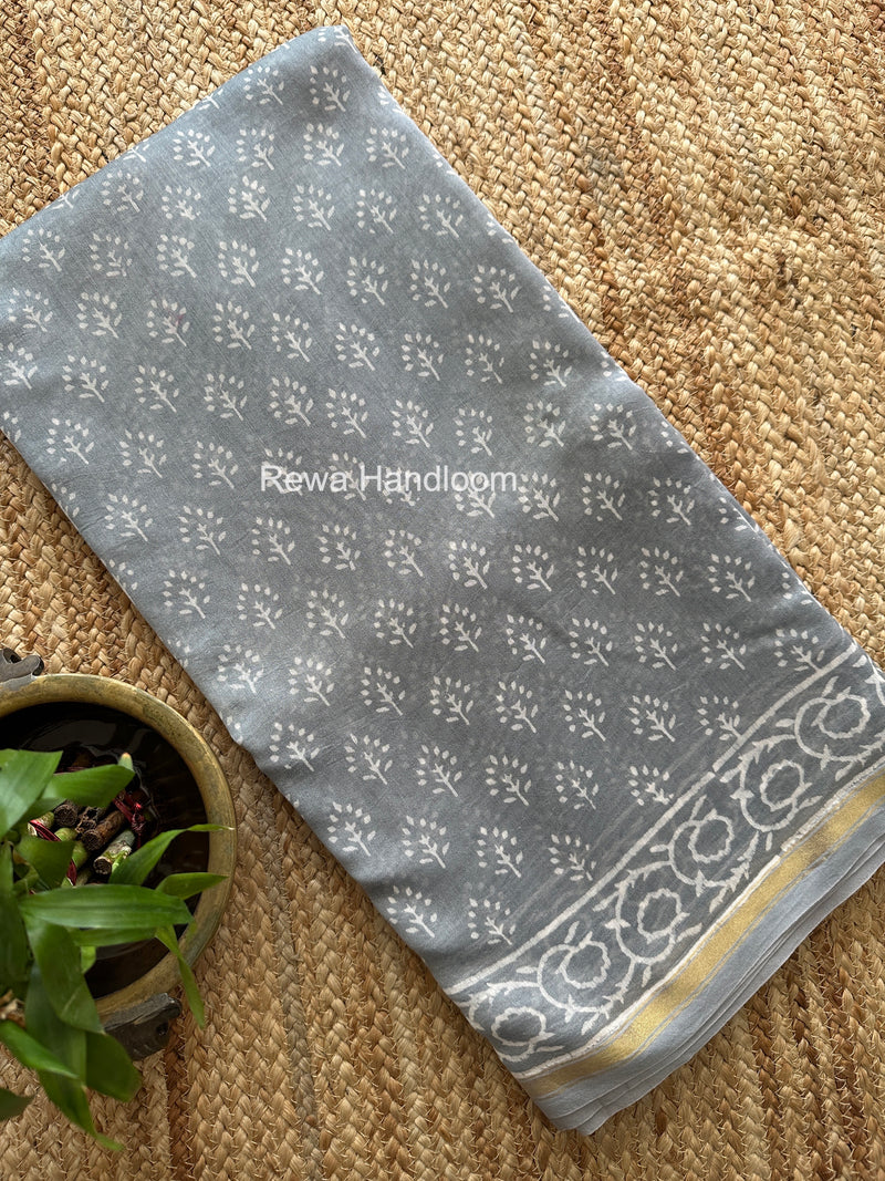 Gray Chanderi Silk Printed Saree CPS038